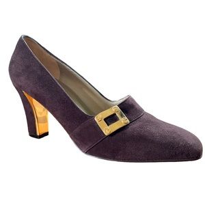 St. John Roberta Brown Suede Gold Buckle Made in Italy Pumps Size 7.5 B